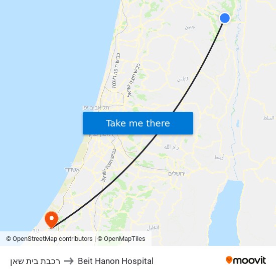 רכבת בית שאן to Beit Hanon Hospital map