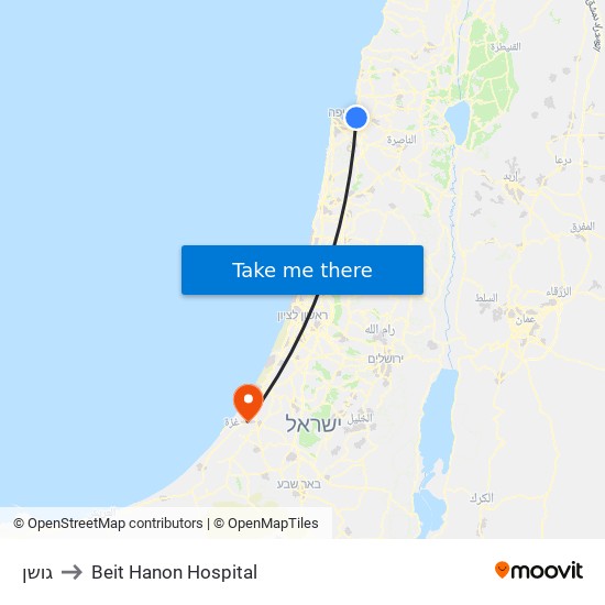 גושן to Beit Hanon Hospital map