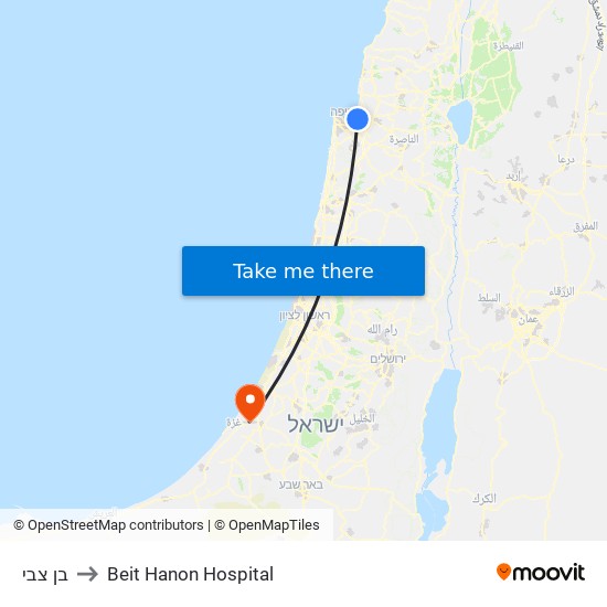 בן צבי to Beit Hanon Hospital map