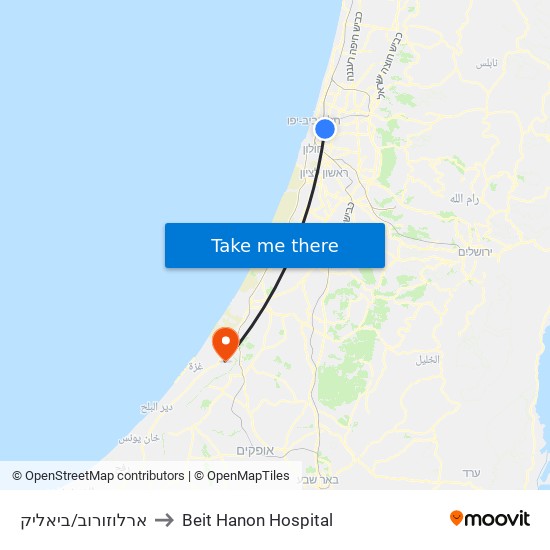 ארלוזורוב/ביאליק to Beit Hanon Hospital map