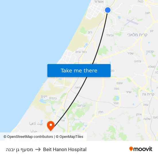 מסעף גן יבנה to Beit Hanon Hospital map