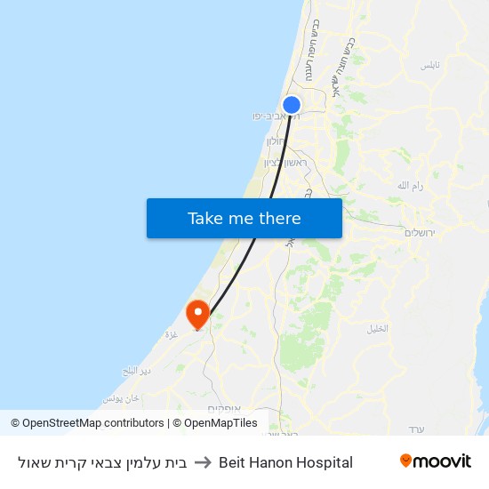 בית עלמין צבאי קרית שאול to Beit Hanon Hospital map
