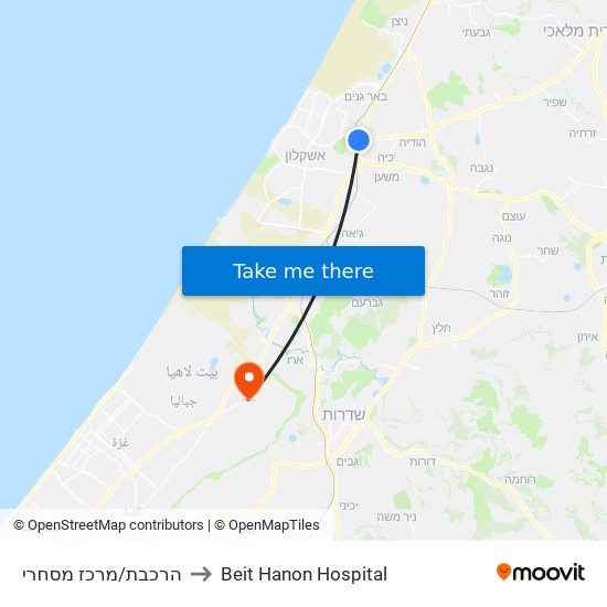 הרכבת/מרכז מסחרי to Beit Hanon Hospital map