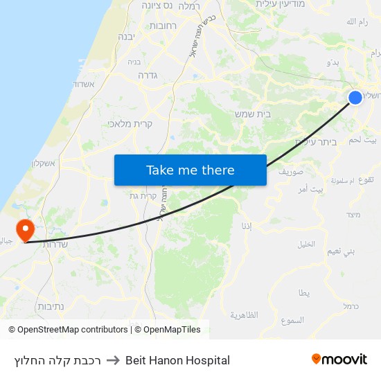 תחנת רכבת קלה החלוץ to Beit Hanon Hospital map