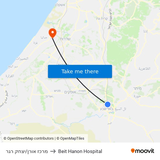 מרכז אורן/יצחק רגר to Beit Hanon Hospital map