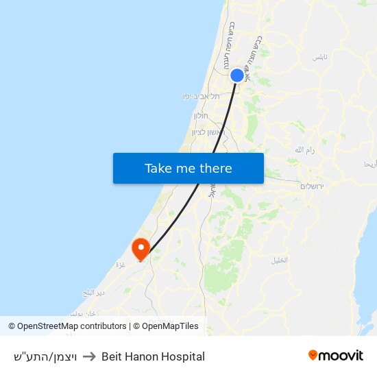 ויצמן/התע''ש to Beit Hanon Hospital map