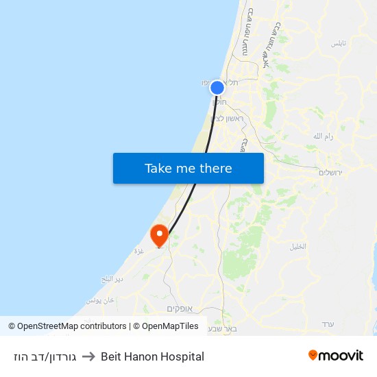 גורדון/דב הוז to Beit Hanon Hospital map