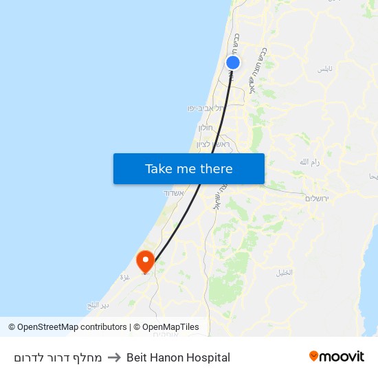 מחלף דרור לדרום to Beit Hanon Hospital map