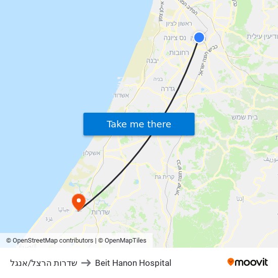 שדרות הרצל/אנגל to Beit Hanon Hospital map