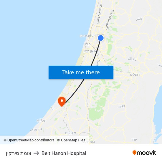 צומת סירקין/הרב עובדיה יוסף to Beit Hanon Hospital map