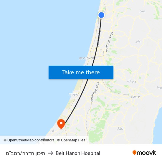 תיכון חדרה/רמב''ם to Beit Hanon Hospital map