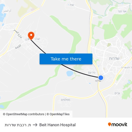 ת. רכבת שדרות to Beit Hanon Hospital map