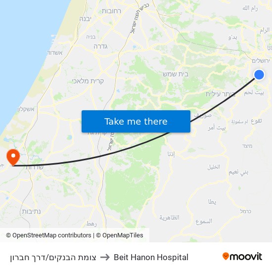 צומת הבנקים/דרך חברון to Beit Hanon Hospital map