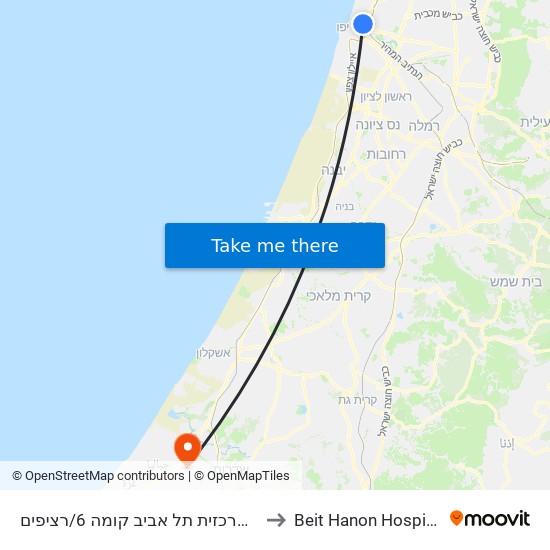 ת.מרכזית תל אביב קומה 6/רציפים to Beit Hanon Hospital map