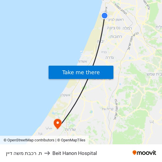 ת. רכבת משה דיין to Beit Hanon Hospital map