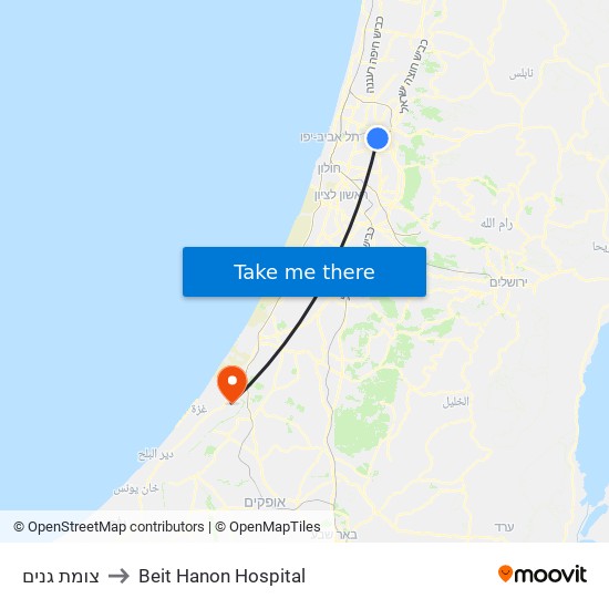 צומת גנים/כביש 40 to Beit Hanon Hospital map