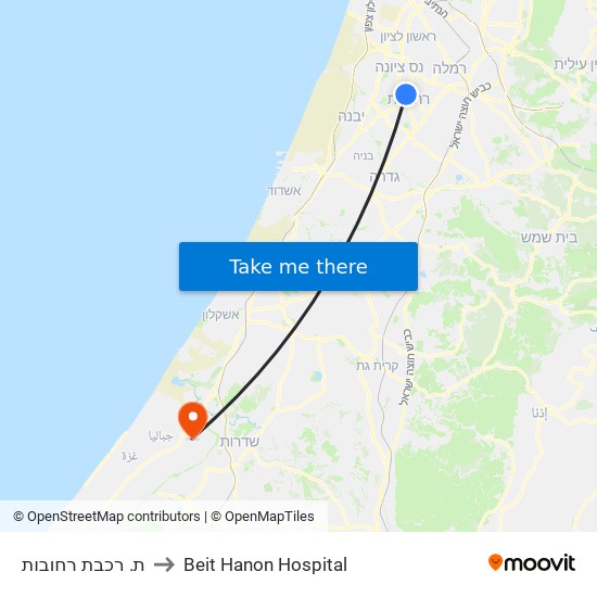 ת. רכבת רחובות to Beit Hanon Hospital map