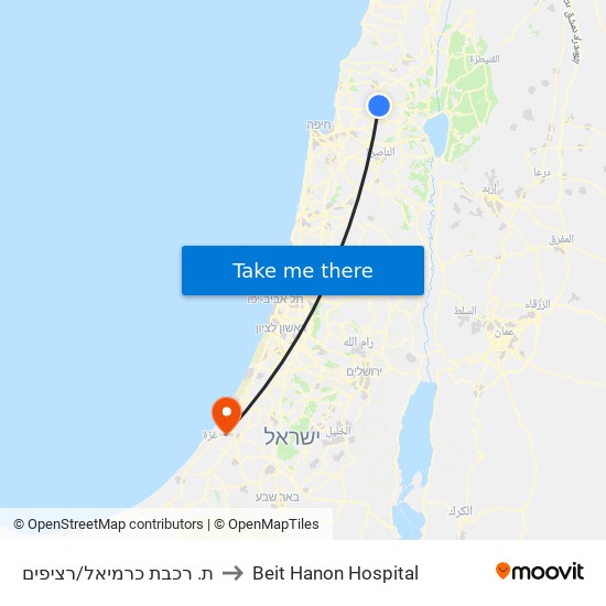 ת. רכבת כרמיאל/רציפים to Beit Hanon Hospital map