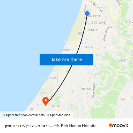 שדרות משה דיין/אבני החושן to Beit Hanon Hospital map