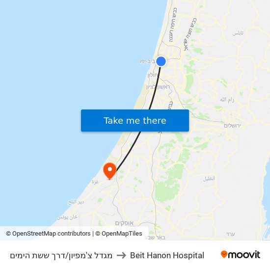 מגדל צ'מפיון/דרך ששת הימים to Beit Hanon Hospital map