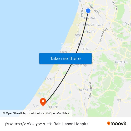 מפרץ שלמה/רמת הגולן to Beit Hanon Hospital map