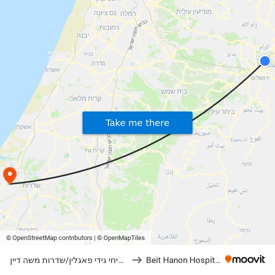 עמיחי גידי פאגלין/שדרות משה דיין to Beit Hanon Hospital map