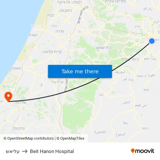 עליאש to Beit Hanon Hospital map