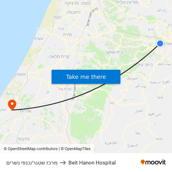 מרכז שטנר/כנפי נשרים to Beit Hanon Hospital map