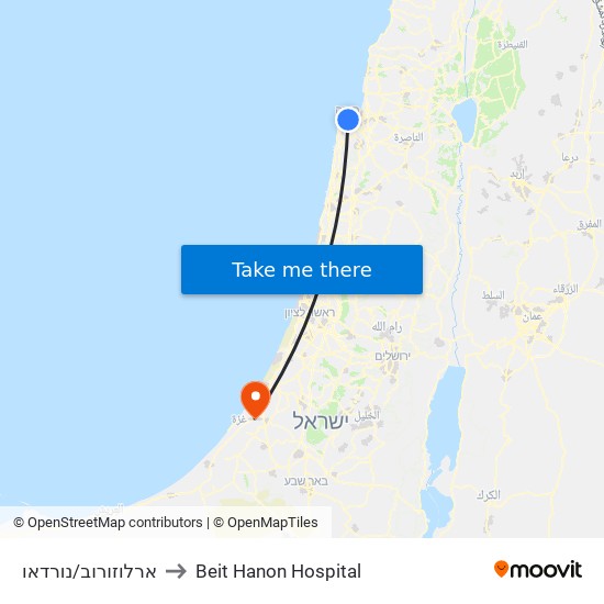 שוק תלפיות/ארלוזורוב to Beit Hanon Hospital map