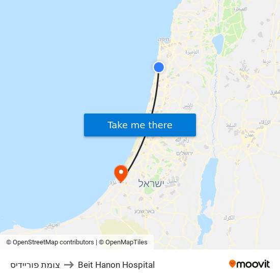 צומת פוריידיס to Beit Hanon Hospital map