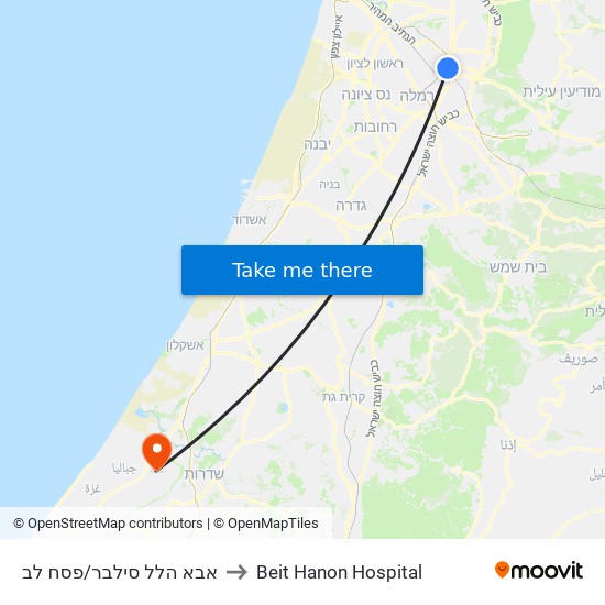 אבא הלל סילבר/פסח לב to Beit Hanon Hospital map