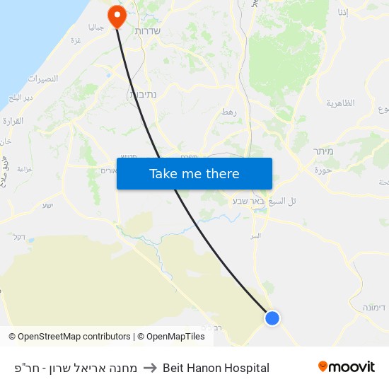 מחנה אריאל שרון to Beit Hanon Hospital map