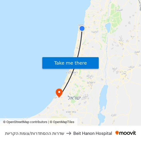 שדרות ההסתדרות/צומת הקריות to Beit Hanon Hospital map