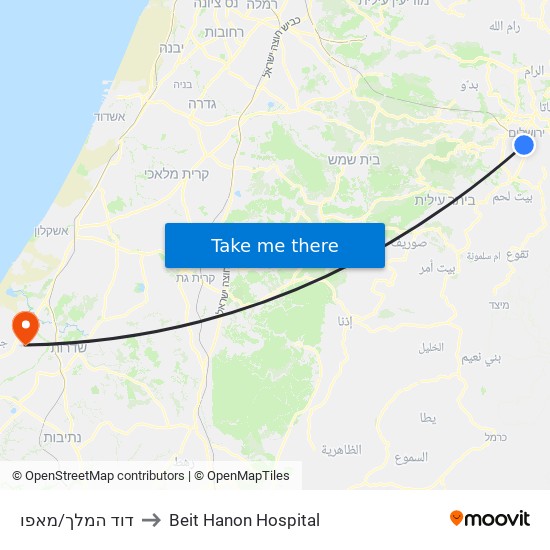 דוד המלך/מאפו to Beit Hanon Hospital map