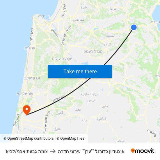 צומת גבעת אבני/לביא to איצטדיון כדורגל ""ערן"" עירוני חדרה map