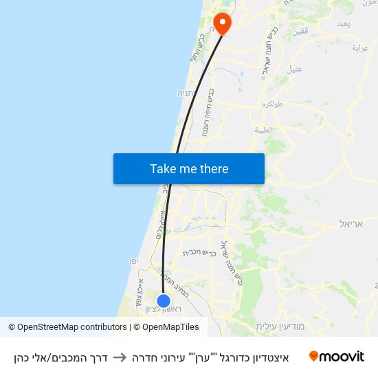 דרך המכבים/אלי כהן to איצטדיון כדורגל ""ערן"" עירוני חדרה map