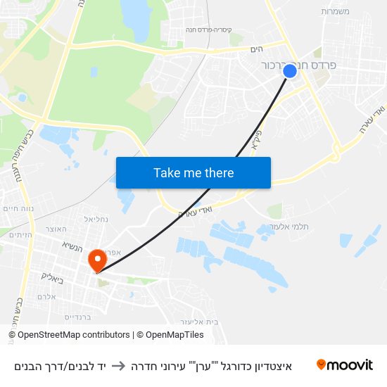 יד לבנים/דרך הבנים to איצטדיון כדורגל ""ערן"" עירוני חדרה map