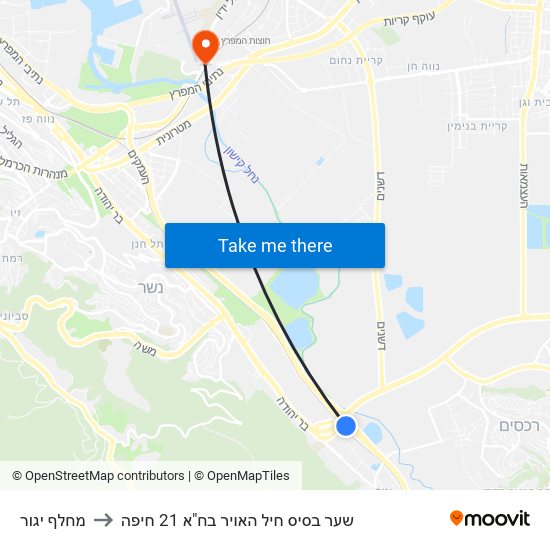 מחלף יגור to שער בסיס חיל האויר בח"א 21 חיפה map
