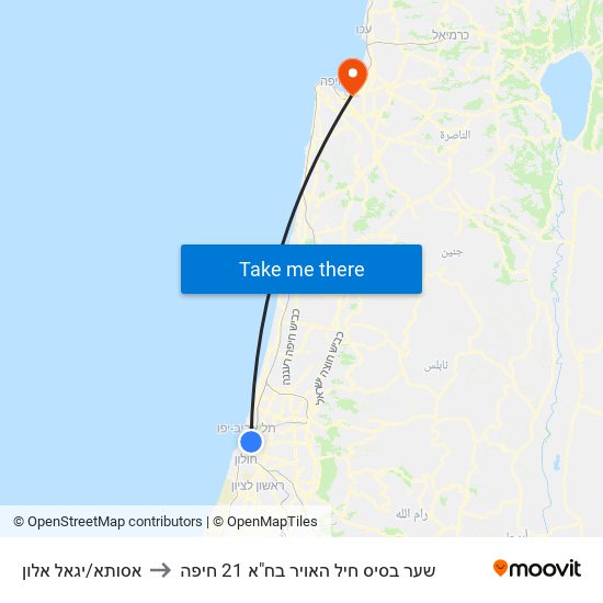 אסותא/יגאל אלון to שער בסיס חיל האויר בח"א 21 חיפה map