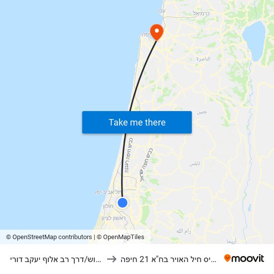 בית ברוש/דרך רב אלוף יעקב דורי to שער בסיס חיל האויר בח"א 21 חיפה map