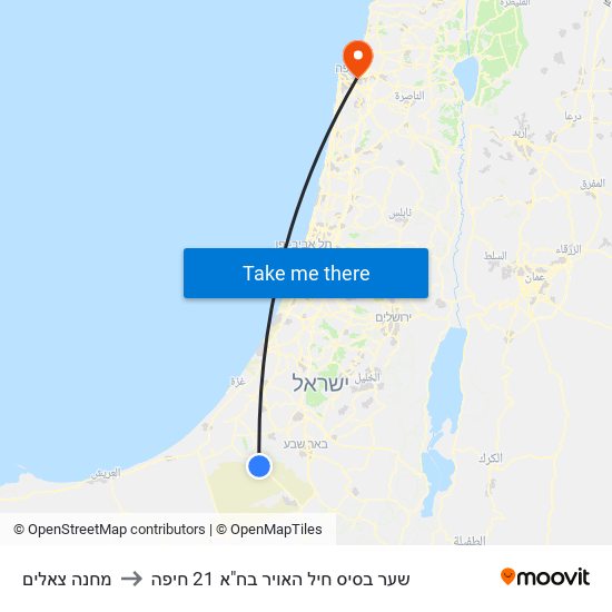 מחנה צאלים to שער בסיס חיל האויר בח"א 21 חיפה map