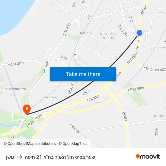 גושן to שער בסיס חיל האויר בח"א 21 חיפה map