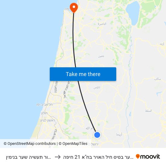 אזור תעשיה שער בנימין to שער בסיס חיל האויר בח"א 21 חיפה map