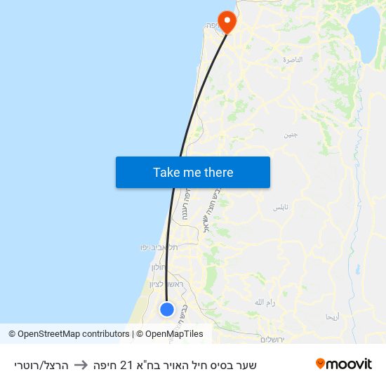 הרצל/רוטרי to שער בסיס חיל האויר בח"א 21 חיפה map