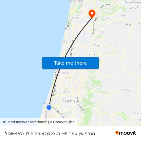 ת. רכבת צומת חולון/לוי אשכול to מנחת עין שמר map