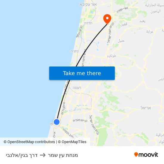 דרך בגין/אלנבי to מנחת עין שמר map