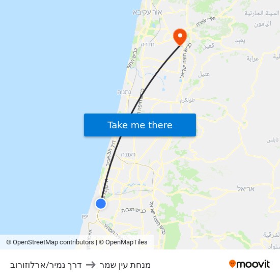 דרך נמיר/ארלוזורוב to מנחת עין שמר map