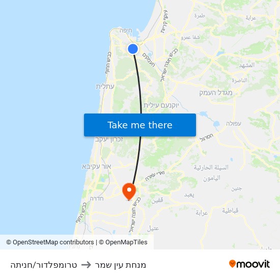 טרומפלדור/חניתה to מנחת עין שמר map