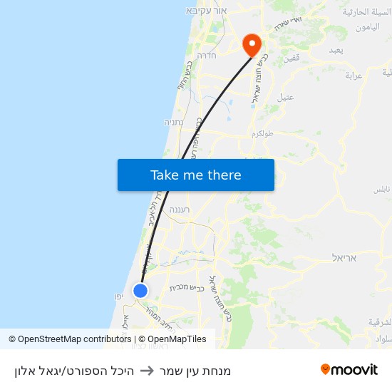 היכל הספורט/יגאל אלון to מנחת עין שמר map