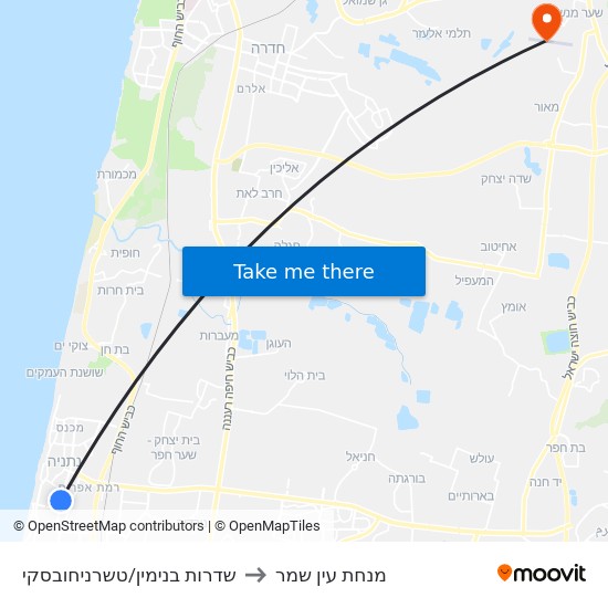 שדרות בנימין/טשרניחובסקי to מנחת עין שמר map